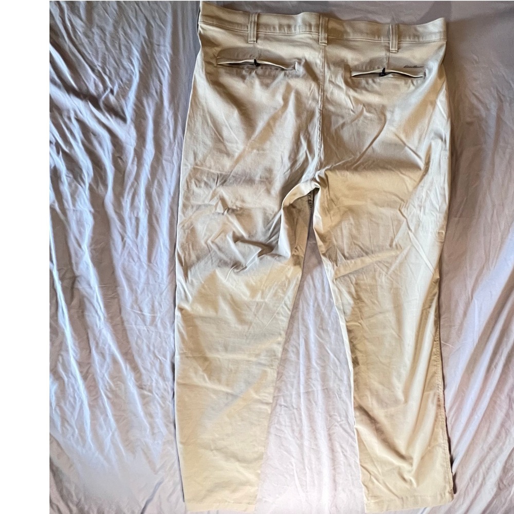 Eddie Bauer Travex Mens 38x34 Khaki Outdoor Travel Pants Zip Pocket - Picture 3 of 13
